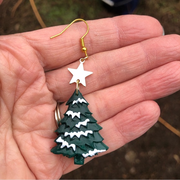 Handmade Christmas tree earrings - Picture 3 of 5